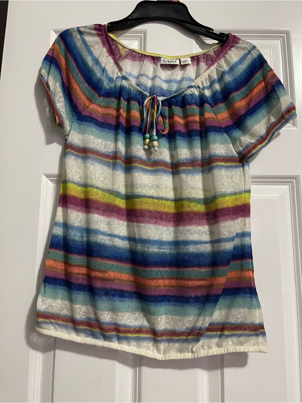 Cato Multicolor Striped Short-Sleeve Peasant Top